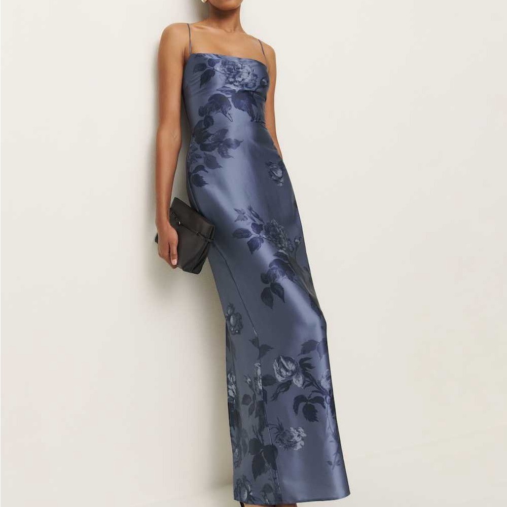 Reformation Blue Floral Satin Maxi Dress